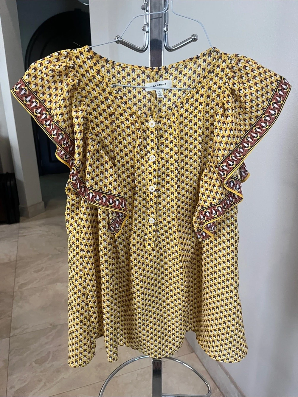 Yellow Floral Button-Front Ruffle Blouse - Picture 1 of 4